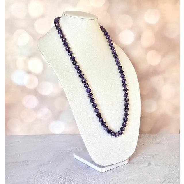 Charoite Long Necklace With Gilt Silver Charoite Clasp, 33.5" For Sale In Cleveland - Image 6 of 8