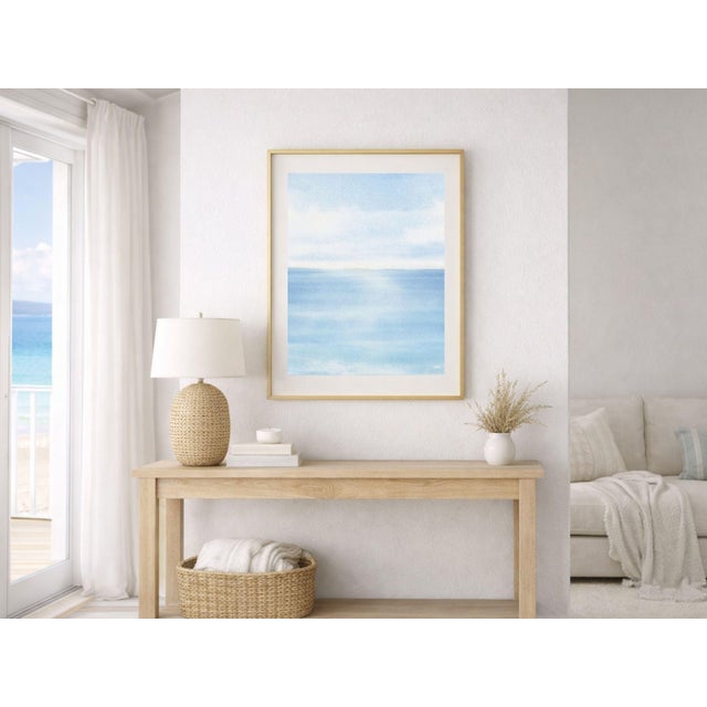 Transitional Soft Blue Ocean Horizon, Minimalist Coastal Seascape Art Print, 24″ × 36″ For Sale - Image 3 of 9
