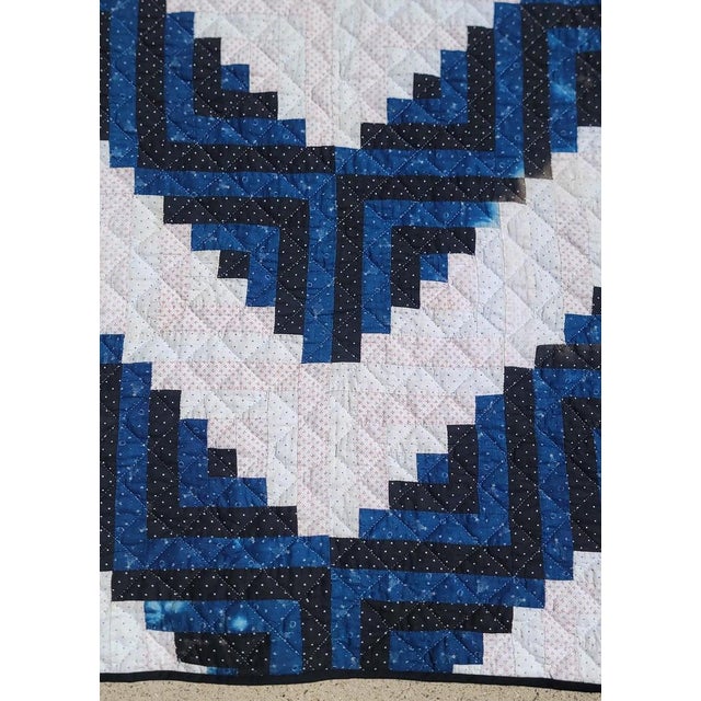 Early 20th Century 20thc Blue & White Log Cabin Quilt For Sale - Image 5 of 8
