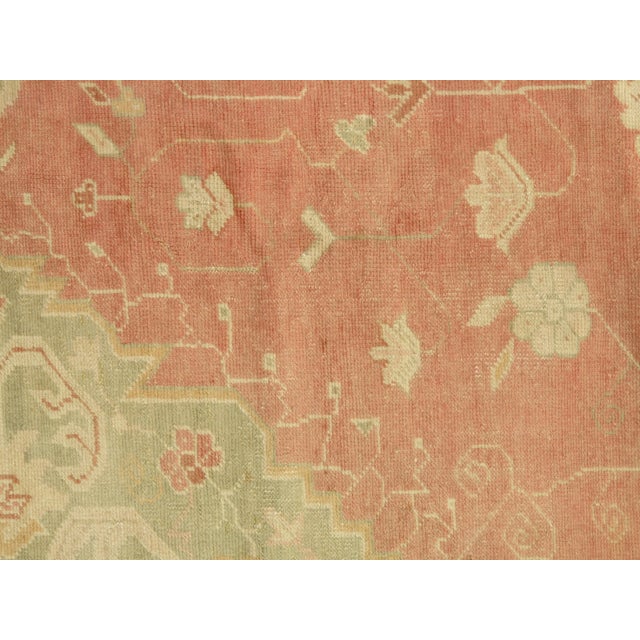 Antique Oushak Carpet, Oriental Rug, Handmade Ivory, Muted Coral, Soft Green For Sale - Image 10 of 13
