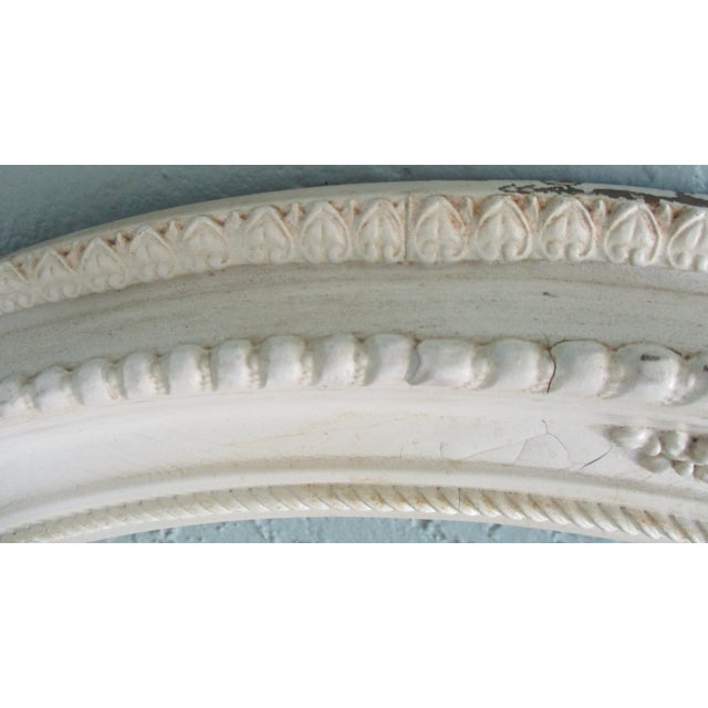 Antique Victorian Carved Wood White Painted Round Frame With Floral