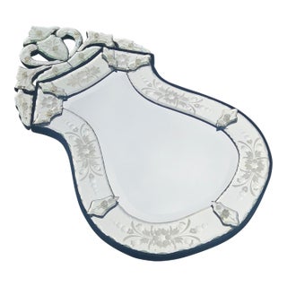 Antique Italian Venetian Etched Glass Cartouche Wall Mirror With Floral Rosettes For Sale