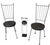 Exceptional pair of wrought iron and brass dining height side chairs executed in wrought iron, brass and upholstery. These...