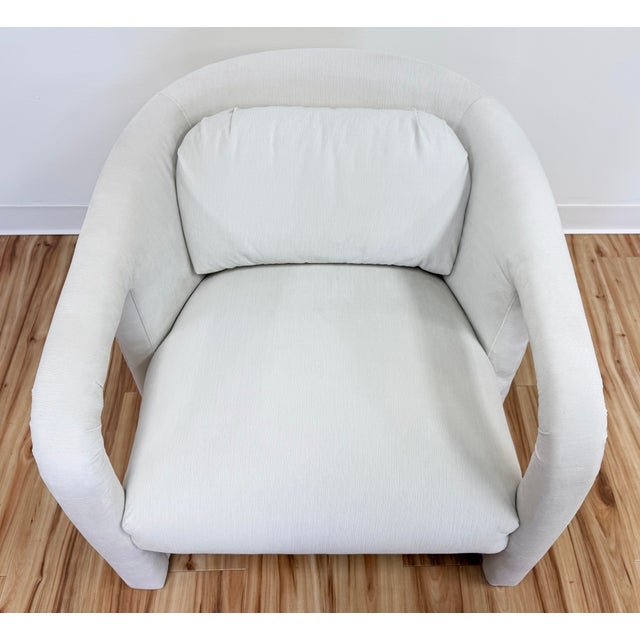 Mid-Century Modern Newly Upholstered Ivory Channeled Velvet Rounded Back Parsons Chair For Sale - Image 3 of 11