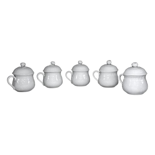 Late 20th Century Richard Ginori Vecchio White Porcelain Pot De Crème Cups - Set of 5 For Sale