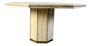 Vintage Octogonal Dining Table in Travertine and Brass, 1970s