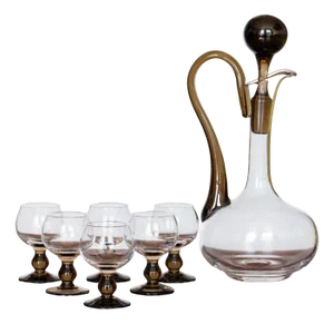 Hand-Blown Smoked Crystal Service, 1920s, Set of 7