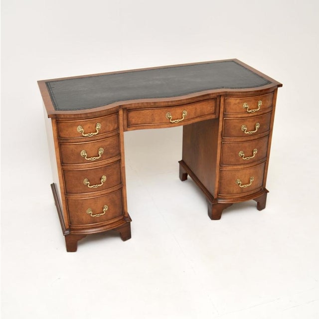 Burr Walnut and Leather Top Pedestal Desk, 1930s For Sale - Image 11 of 11