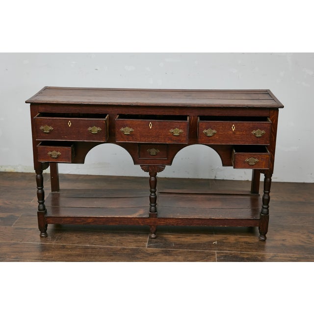 Late Georgian Oak 19th Century Dresser Base with Chippendale Brass Hardware For Sale - Image 4 of 12