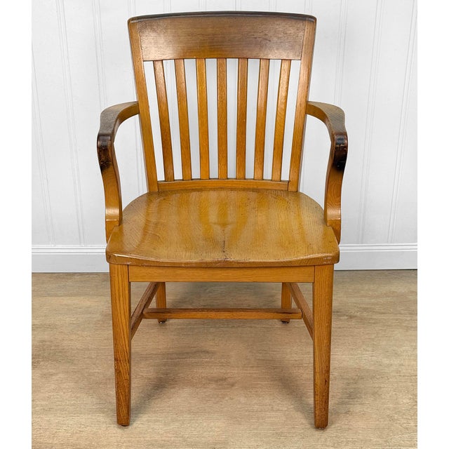 Traditional Antique Quartersawn Oak Library Bankers Desk Arm Chair For Sale - Image 3 of 10
