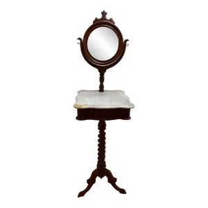 Antique Standing Shaving Station With Swivel Mirror and Marble Tabletop