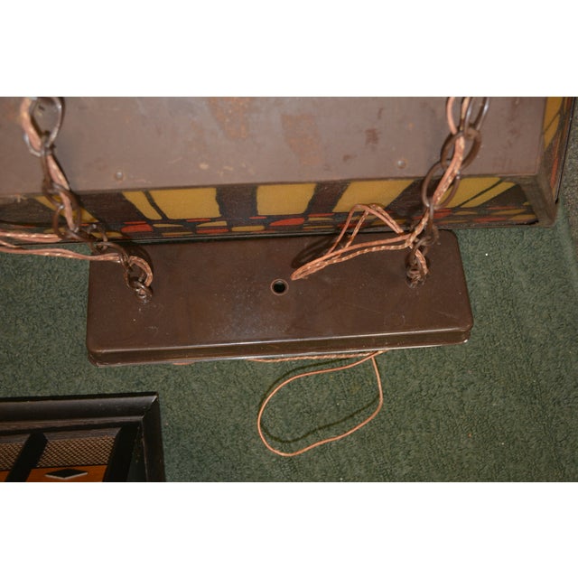 Metal Vintage Mid-Century Brown, Orange, Yellow Slag Glass & Metal Pool Billiard Pendant Light For Sale - Image 7 of 7