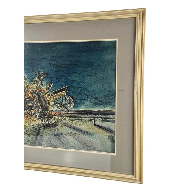 William H. Ferguson Signed Surrealist Carriage Crash Mixed Media Artwork For Sale - Image 10 of 12