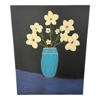 Original Artisan Bold Primitive Floral Canvas Painting For Sale