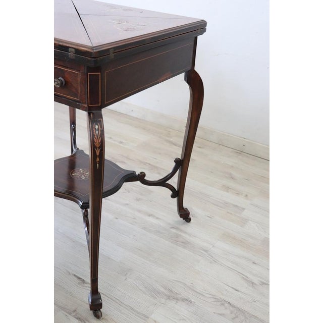 Inlay Walnut Game Table, 1940s For Sale - Image 11 of 15