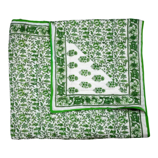 Aria-Riya Reversible Quilt, Queen - Green For Sale