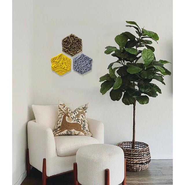 Gold Lilac Grey Sculptural Hexagonal Fake Marshmallow Series Wall Art in Clay For Sale - Image 8 of 9