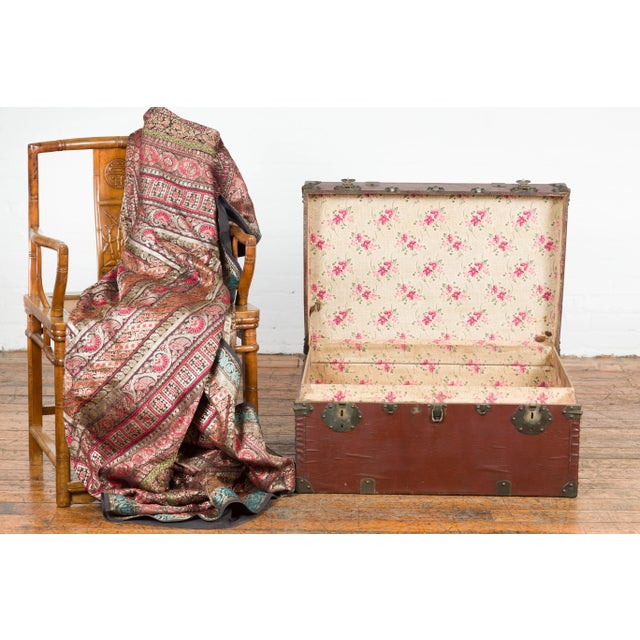 19th Century Chinese Qing Dynasty Period Brown Leather Trunk with Brass Hardware For Sale - Image 12 of 12