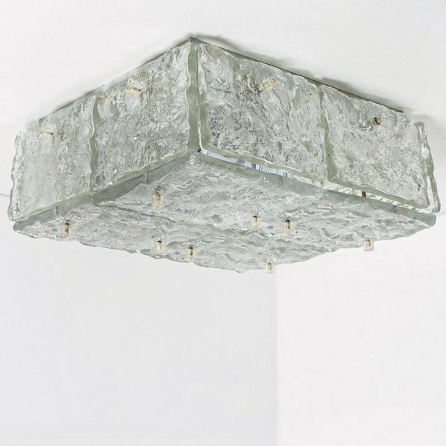 Textured Iced Glass Square Flush Mount attributed to Kalmar, Austria, 1960s For Sale - Image 3 of 12