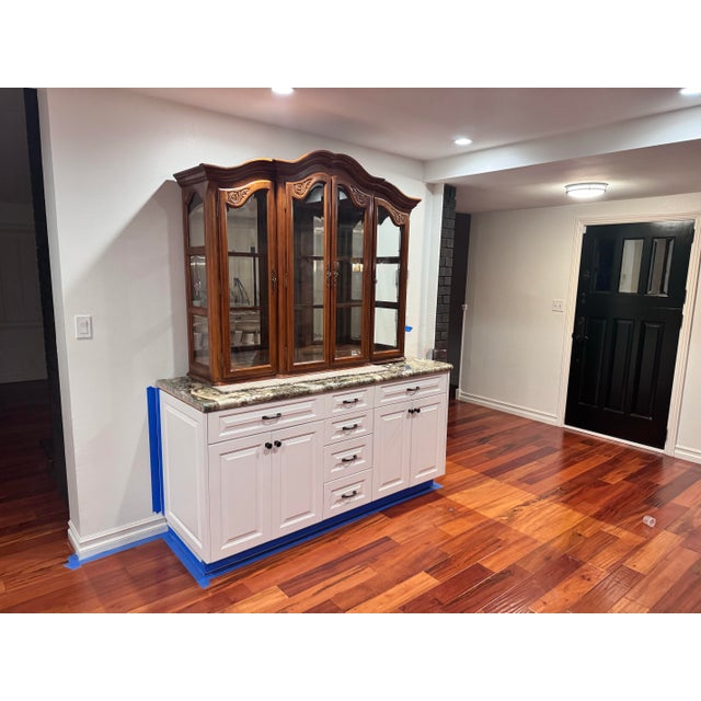 Coastal Vintage Display Cabinet / Hutch With Lighting For Sale - Image 4 of 8