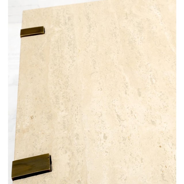 Metal Solid Bronze Base Thick Square Solid Travertine Top Coffee Center Table For Sale - Image 7 of 12