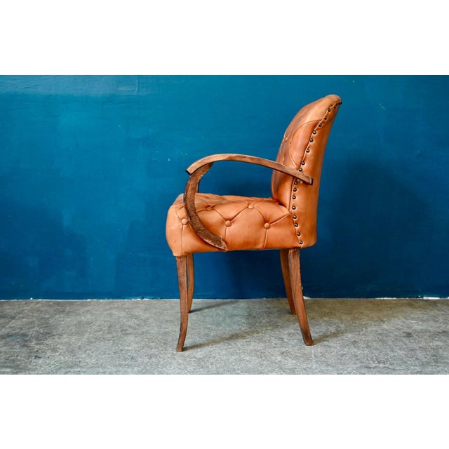 Bridge Chair in Cognac Leather, 1930s For Sale - Image 10 of 14