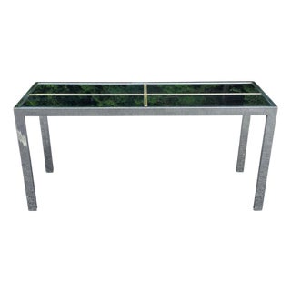 Vintage Chrome, Brass and Mirrored Smoked Glass Grid Top Console For Sale