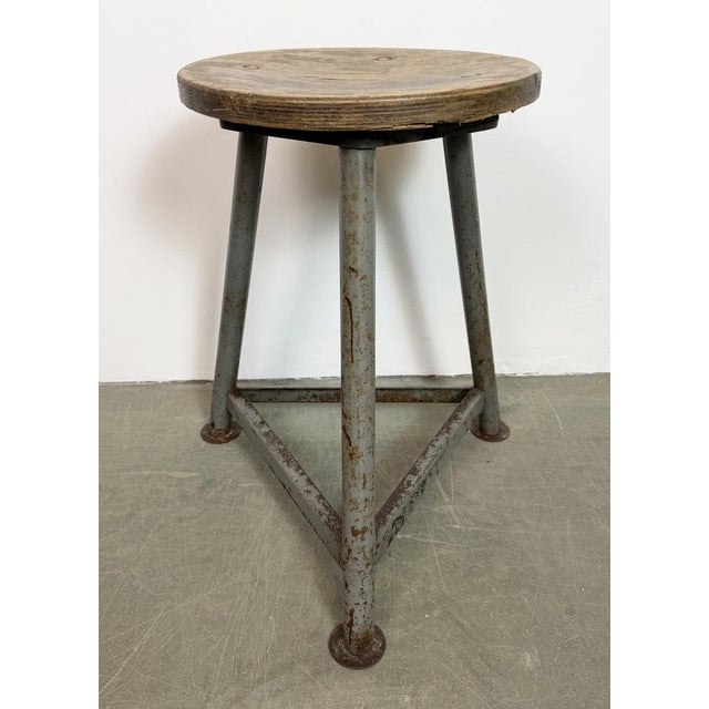 Wood Industrial Grey Workshop Stool, 1960s For Sale - Image 7 of 18