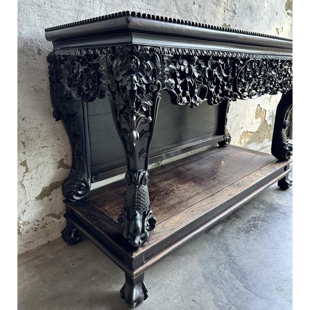 Antique 19th Century Qing Dynasty Hand Carved Console, China, 1860 For Sale - Image 3 of 15