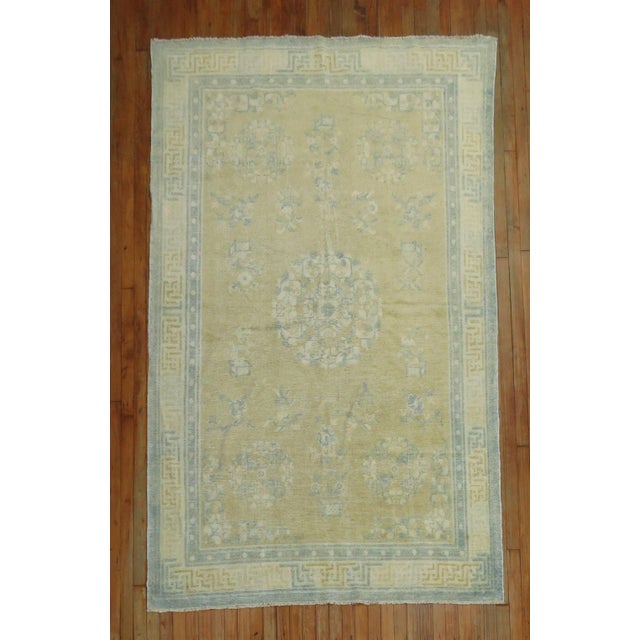 Textile Early 20th Century Champagne Mustard Soft Blue Chinese Rug - 5'3" x 8'1" For Sale - Image 7 of 18