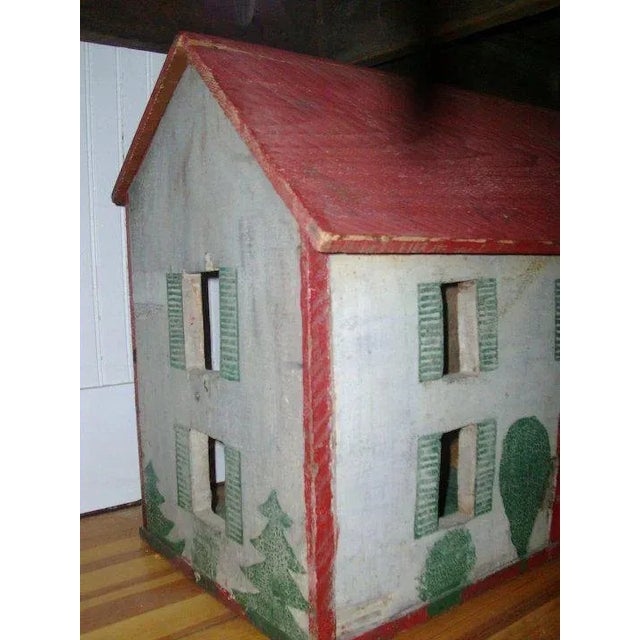 Folk Art Early 20th Century Paint Decorated Folk Art Wooden Doll House For Sale - Image 3 of 9