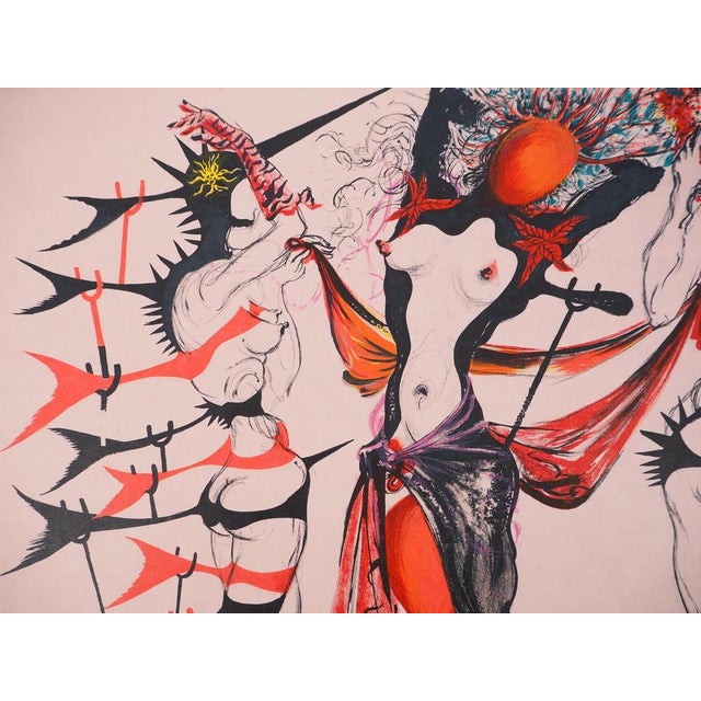 Salvador Dali, Costumes for Tristan Fou, Flower Women, Original Signed Lithograph For Sale - Image 6 of 11