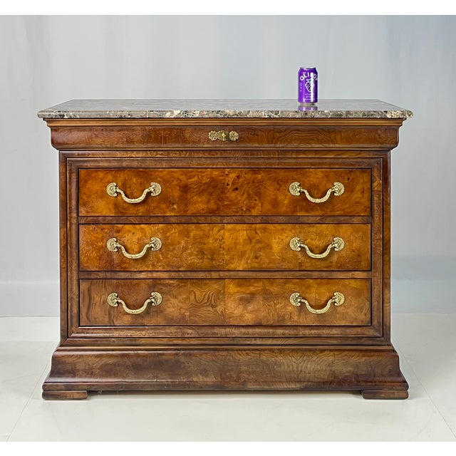 Late 20th Century Henredon "Charles X" French Neoclassical Burl & Marble Top Commode Chest For Sale - Image 13 of 13