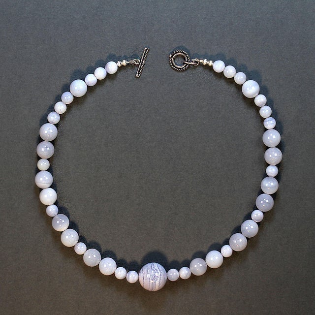 Springtime Necklace of 18-Inch Blue Chalcedony For Sale In Raleigh - Image 6 of 9