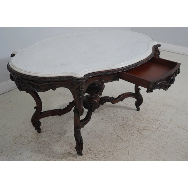 Victorian John Belter Antique Victorian Large Marble Top Center Table For Sale - Image 3 of 12