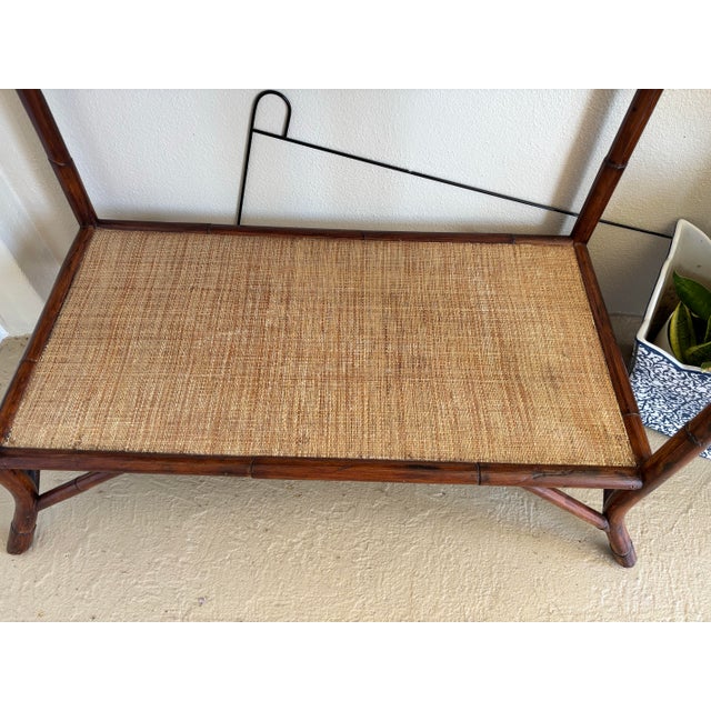 Wood Late 20th Century Palecek Attributed Entry Table/ Dry Bar in a Stunning Tortoise Shell Burnt Rattan Finish. For Sale - Image 7 of 8