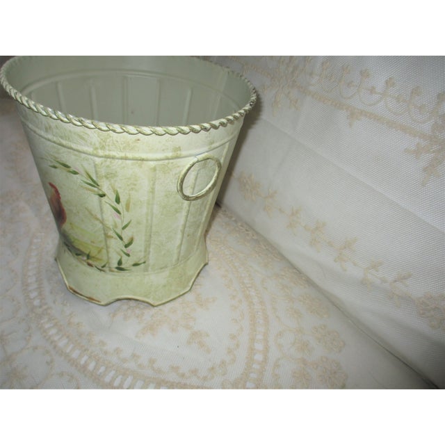 1990s Vintage French Country Rooster Design Metal Wastebasket Chairish