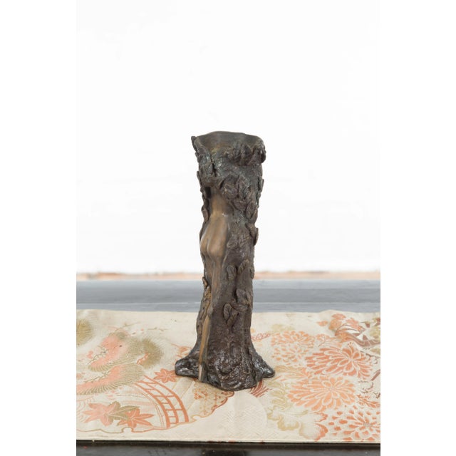 Mid-Century Modern Small Vintage Lost Wax Cast Bronze Dryad Tree Nymph Candle Holder For Sale - Image 3 of 12