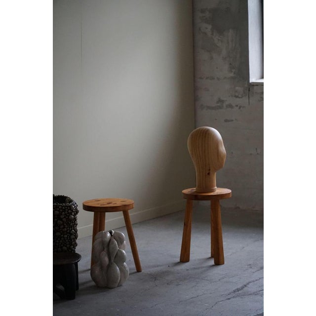 Brown Set of Swedish Pine Tripod Stools, 1960s For Sale - Image 8 of 15