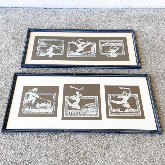 Chinese Chinese Paper Cut Framed 3 Piece Art Work - a Pair For Sale - Image 3 of 8