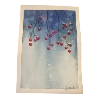 “Winter Berries Iii” Original Watercolor Painting by Nancy Smith For Sale