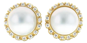 Mabe Pearl Diamond Halo Earrings .75cttw 14k Yellow Gold, 2 Pieces
