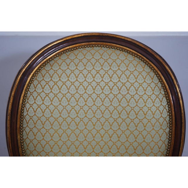 Brown Set of 8 American Made Vintage Louis XVI Round-Back Dining Chairs With Pastel Blue and Gold Fabric by Nancy Corzine Furniture For Sale - Image 8 of 13