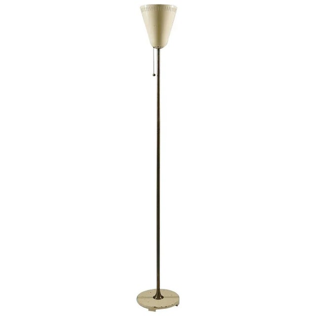 Cream Swedish Modern Uplight Floor Lamp in Brass attributed to Asea, 1940s For Sale - Image 8 of 8