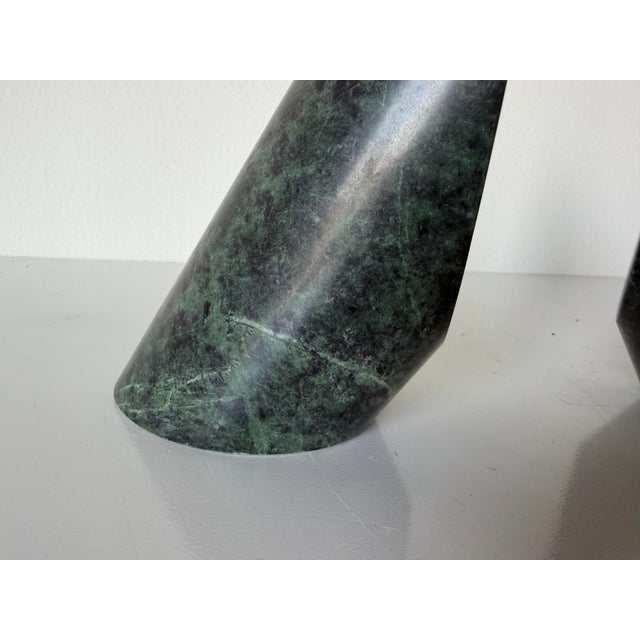 Stone Vintage Modernist Sculptural Green Marble Bookends – A Pair For Sale - Image 7 of 12