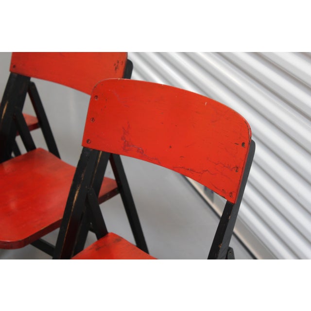 Red and Black Folding Wooden Chairs attributed to Egon Eiermann, Set of 4 For Sale - Image 16 of 18