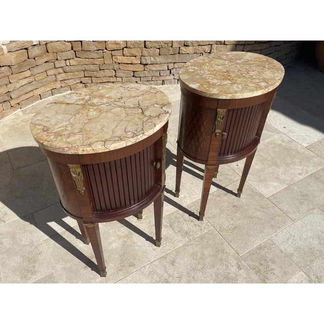 Louis XVI Style Tambour Bedside Tables, Set of 2 For Sale - Image 5 of 13