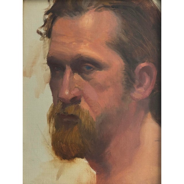 Vintage Realist Portrait in Antique Patinated Rococo Gilt Plaster Frame. Vintage 3/4 oil portrait study of bearded man on...