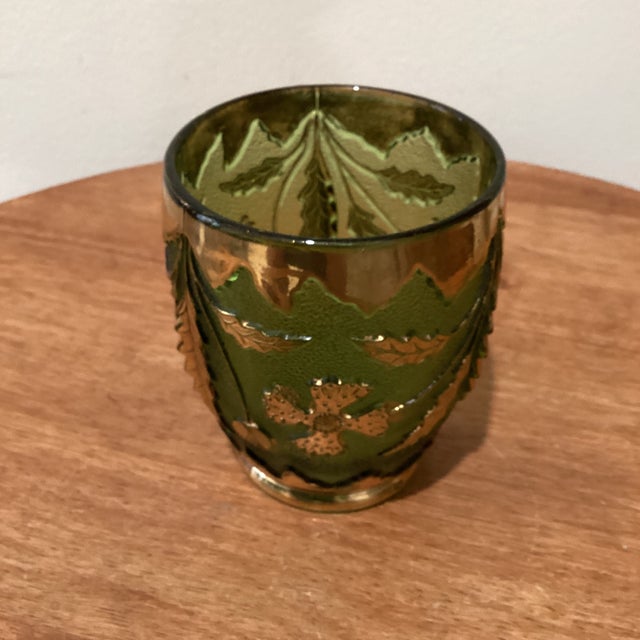 Circa 1898 Antique Emerald Green Glass With Gold Eapg Table Set in American Beauty Pattern- Set of 4 For Sale - Image 10 of 12