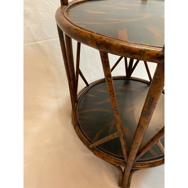 Maitland-Smith Burnt Bamboo Two-Tier Side Table With Hand-Decorated Lacquer Top For Sale - Image 14 of 14